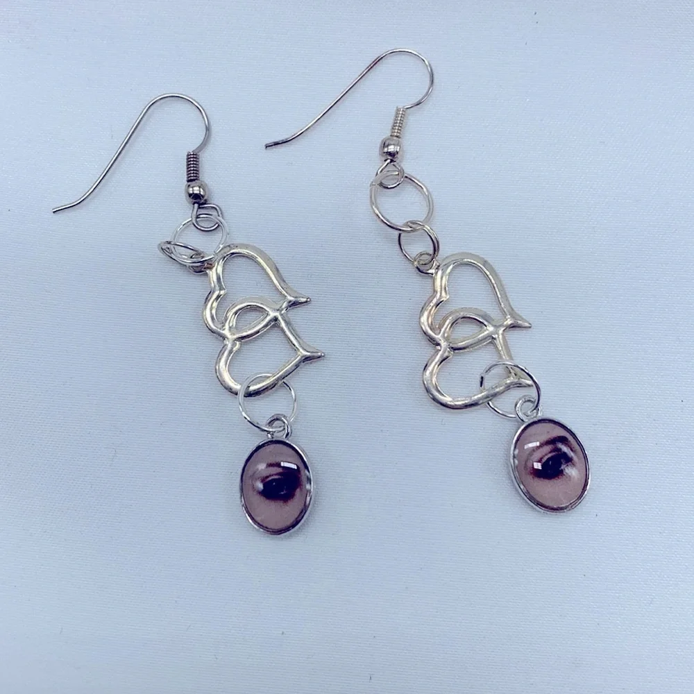 Hearts & Eye Earrings Upcycled Vintage - Picture 1 of 4